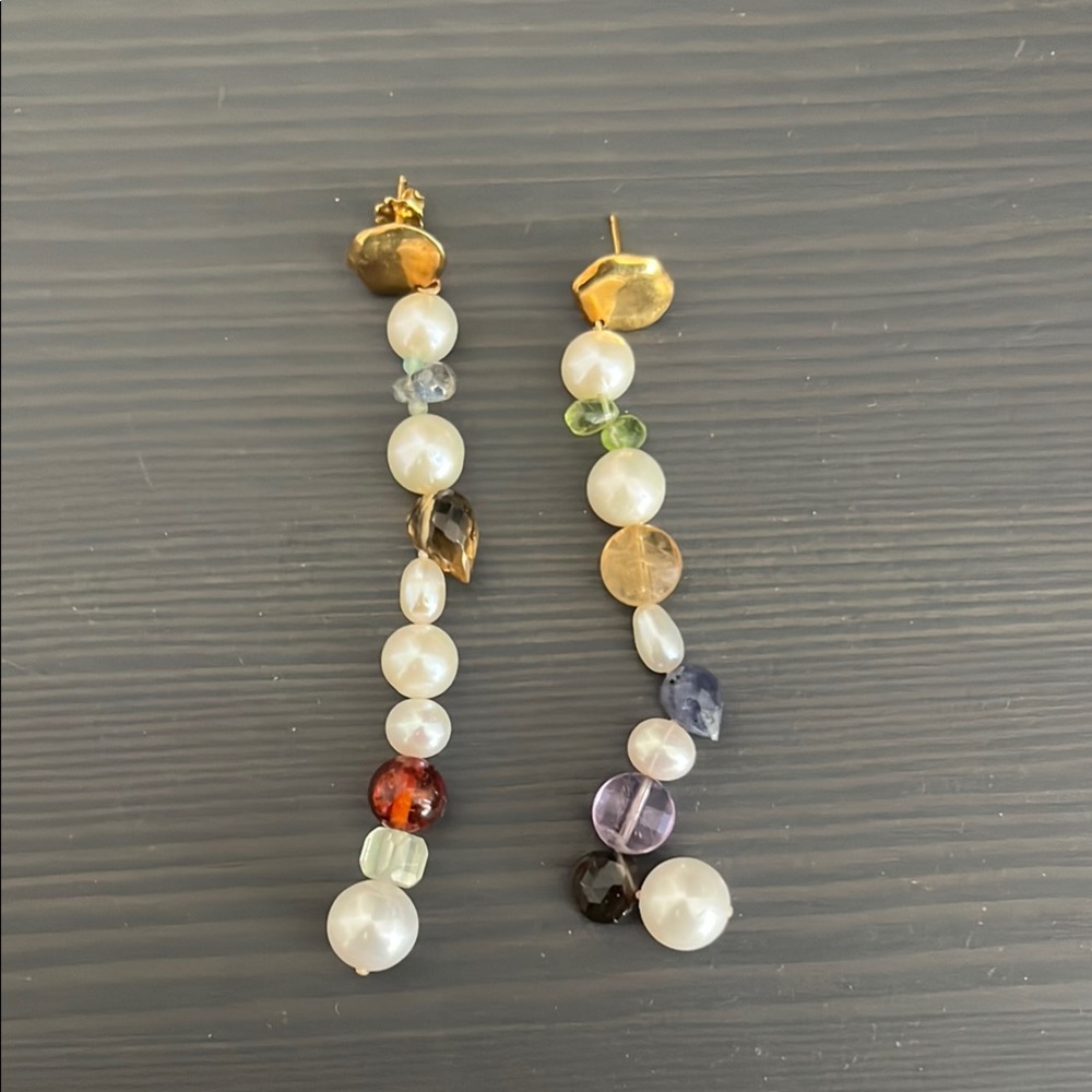 Elegant Multicolor Gemstone and Pearl Earrings